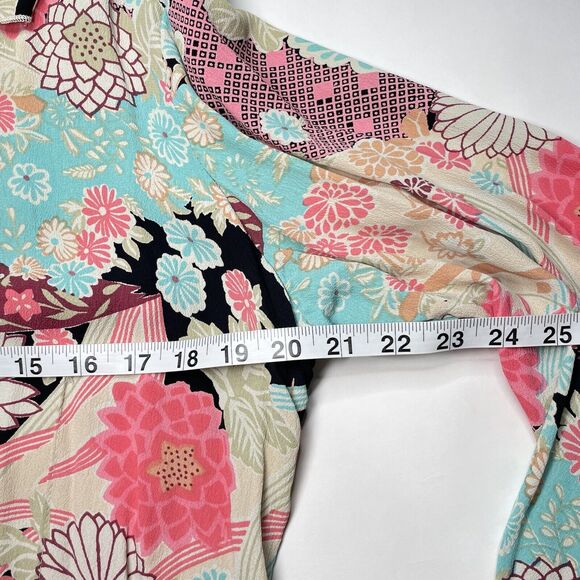 Zoe Floral Button Blouse Large Pink Teal Lace Back Boho Cottagecore USA - Picture 10 of 12